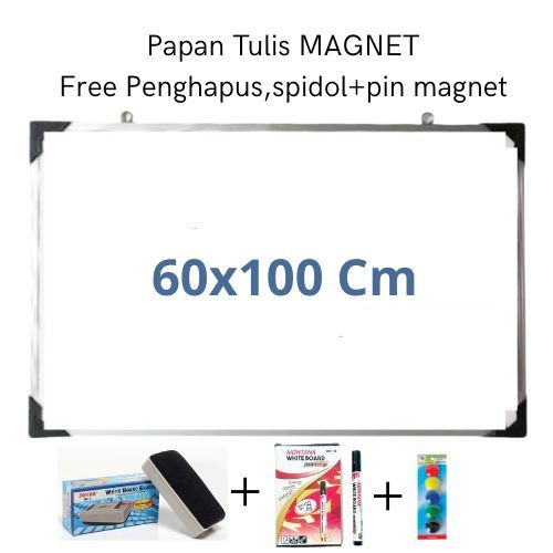 

Paket Papan Tulis Magnet 60x100 cm free spidol+ penghapus dan pin