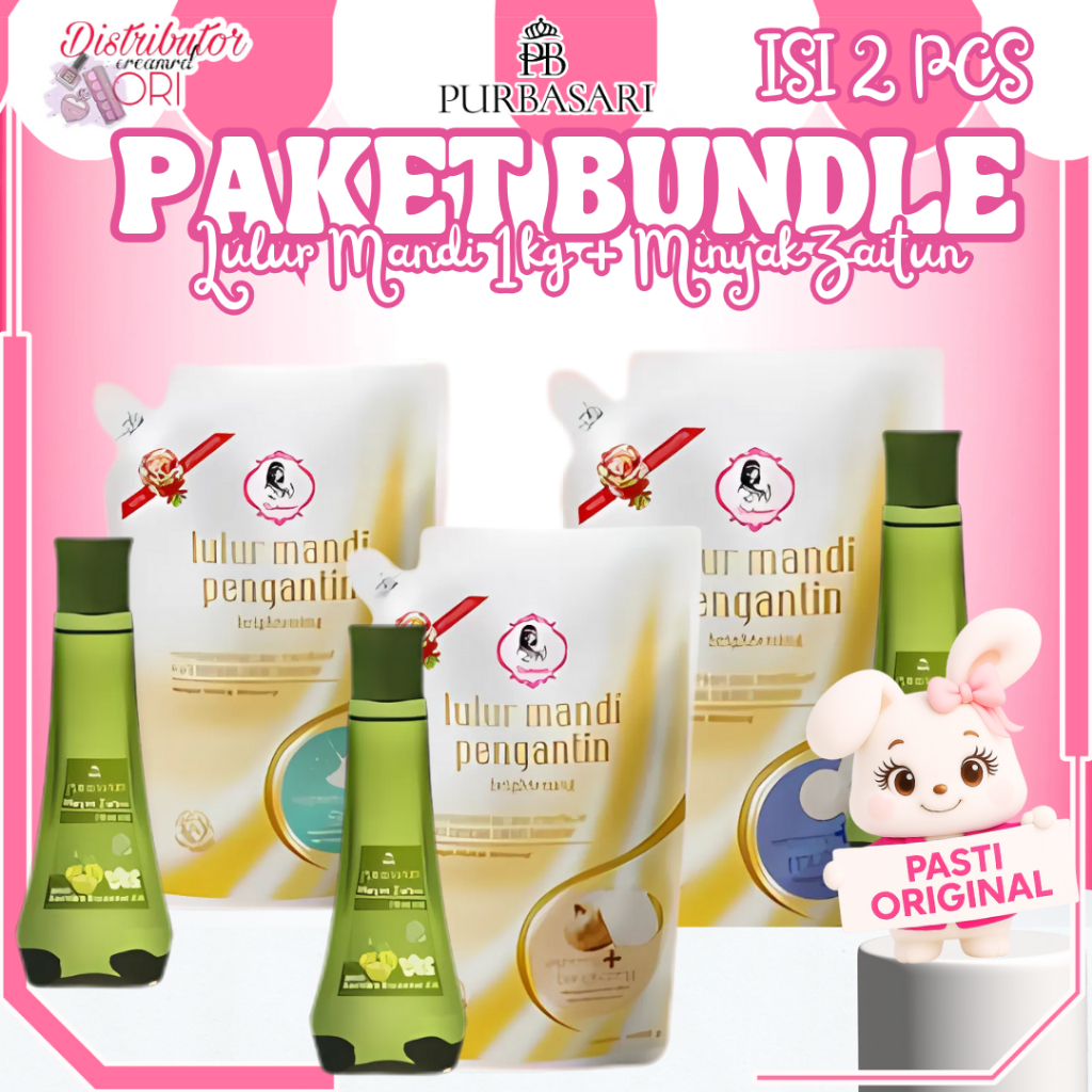 [PAKET ISI 2] Purbasari Lulur Mandi Pengantin 1kg + Purbasari Minyak Zaitun 150ml | ORIGINAL BUNDLE 