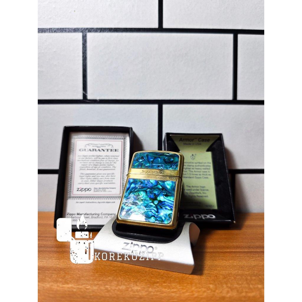 ZIPPO BLUE EMERALD ZIPPO ARMOR CASE MADE IN USA WITH SEAL ORANGE