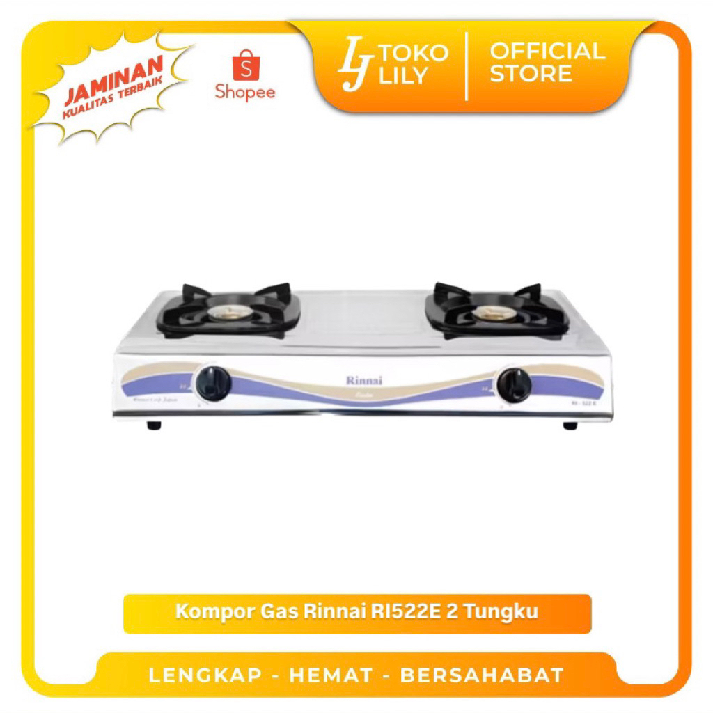 Kompor Gas Dua Tungku Rinnai Stainless Steel Rinnai RI522E