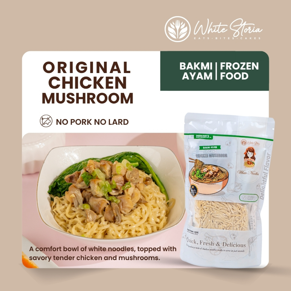 

WHITE STORIA - Bakmi Ayam Frozen Premium - White Noodles Original Chicken Mushroom - NO PORK NO LARD