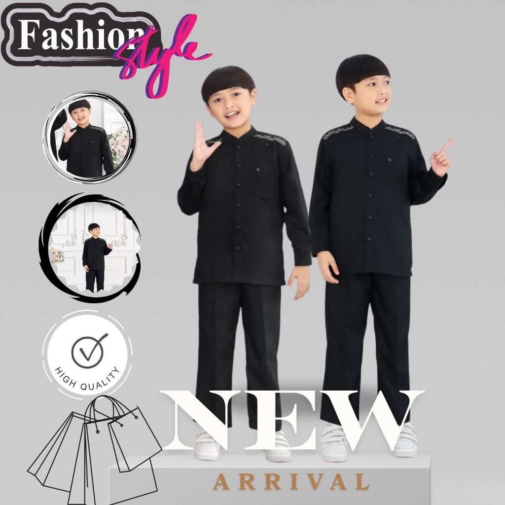 Baju Stelan Koko Anak Set Atasan Celana Panjang ETHICA KAHFI KIDS 241 BLACK MAMBA