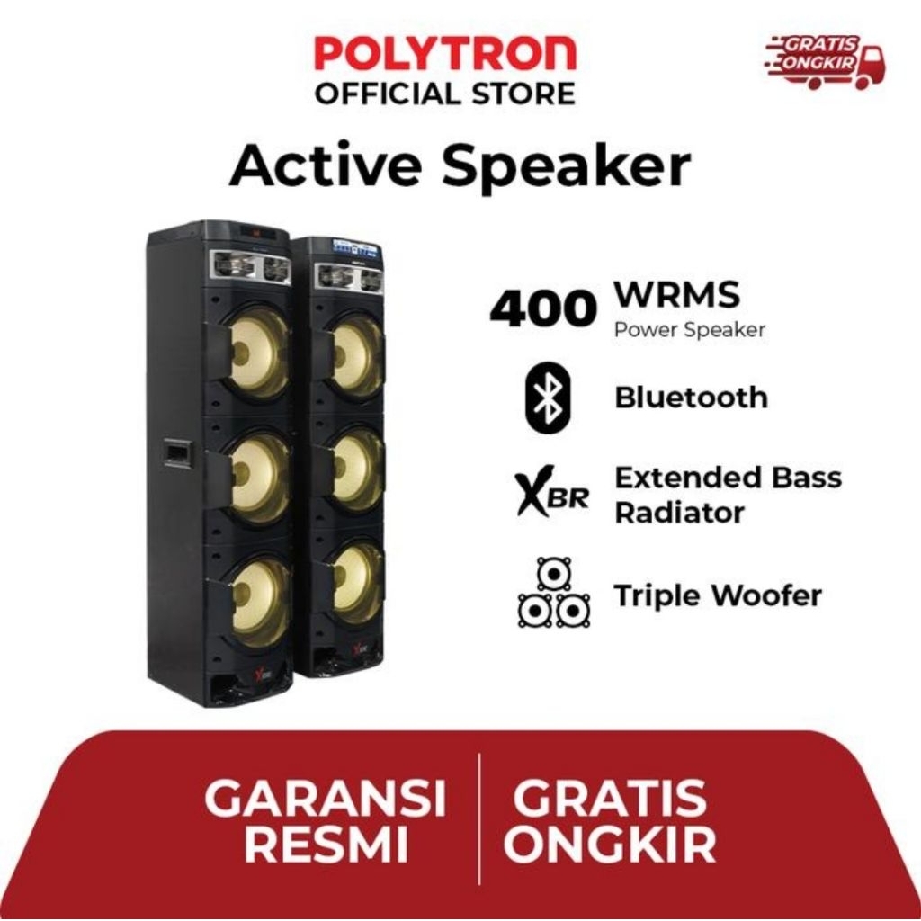 POLYTRON Speaker Aktif Karoke 10Inch PAS10DF38 400WRMS Bluetooth XBR Triple Woofer Garansi Resmi