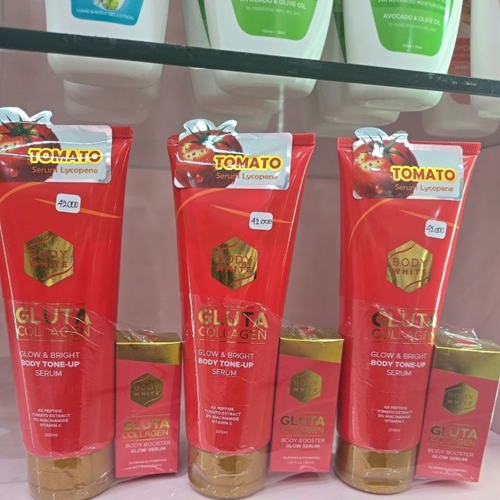 BODY WHITE GLUTA COLLAGEN Glow & Bright BODY TONE-UP SERUM & BODY BOOSTER SERUM Tomato Serum Lycopen