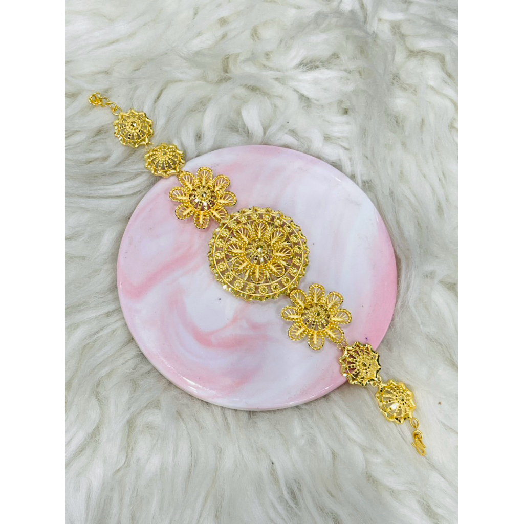gelang bunga kerawang bulat mewah elegant emas asli kadar 700