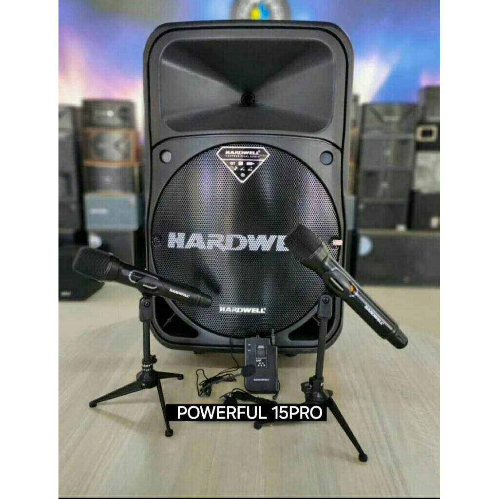 speaker aktif portabel 15" HARDWELL POWERFULL PRO15 speaker bluetooth wereles karaoke sistem