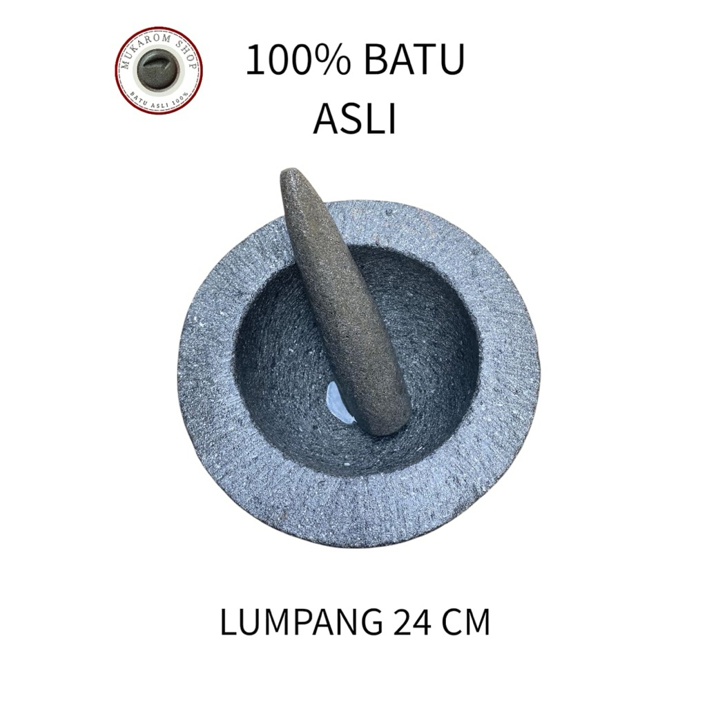 Lumpang batu asli ukuran jumbo 24 cm free tumbukan batu asli 100% tanpa campuran
