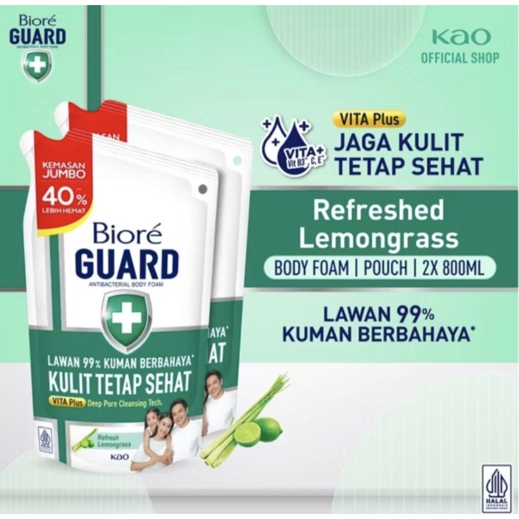 Biore Guard Refreshed Lemongrass / Lively Refresh Isi Ulang 800ml twin pack (AD's Shop) Sabun mandi 