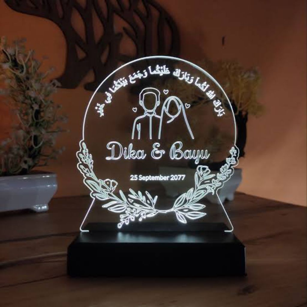 Lampu Tidur Foto Kado Pernikahan Hadiah Wedding 3D LED Akrilik CUSTOM