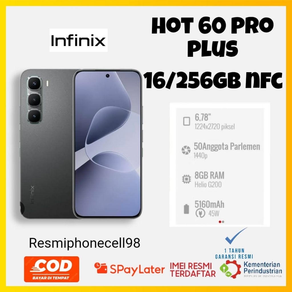 infinix Hot 60 pro plus 16+256 GB layar Amoled mediatek helio G200 garansi 1 tahun