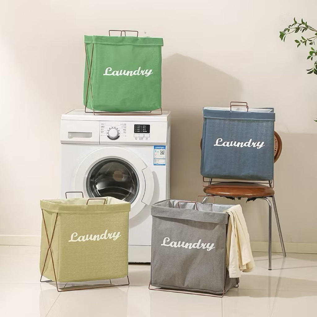 Keranjang Laundry Lipat Minimalis Dapat Dilipat Dilengkapi Rangka Besi Penyangga
