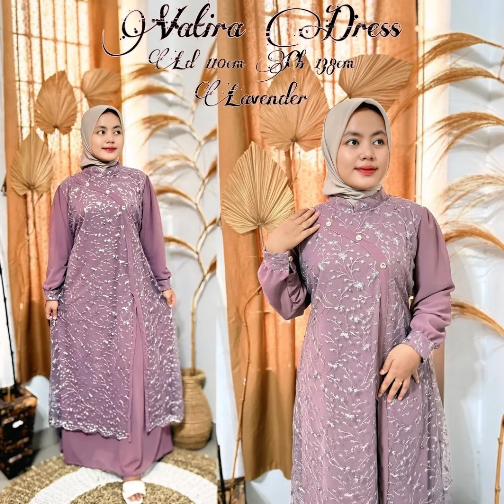 Gamis Wanita Mewah Elegan Model Terbaru  Vatira Dress NF Bahan Ceruty Babydoll Mix Brukat Aksen Kanc