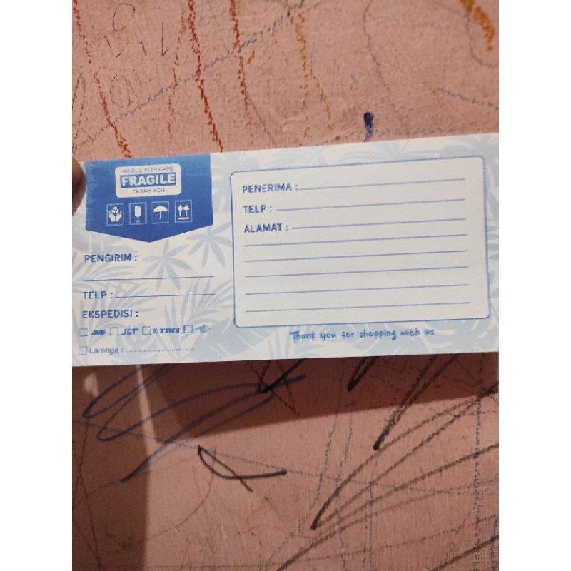 

ABC 1 lembar kertas alamat pengiriman