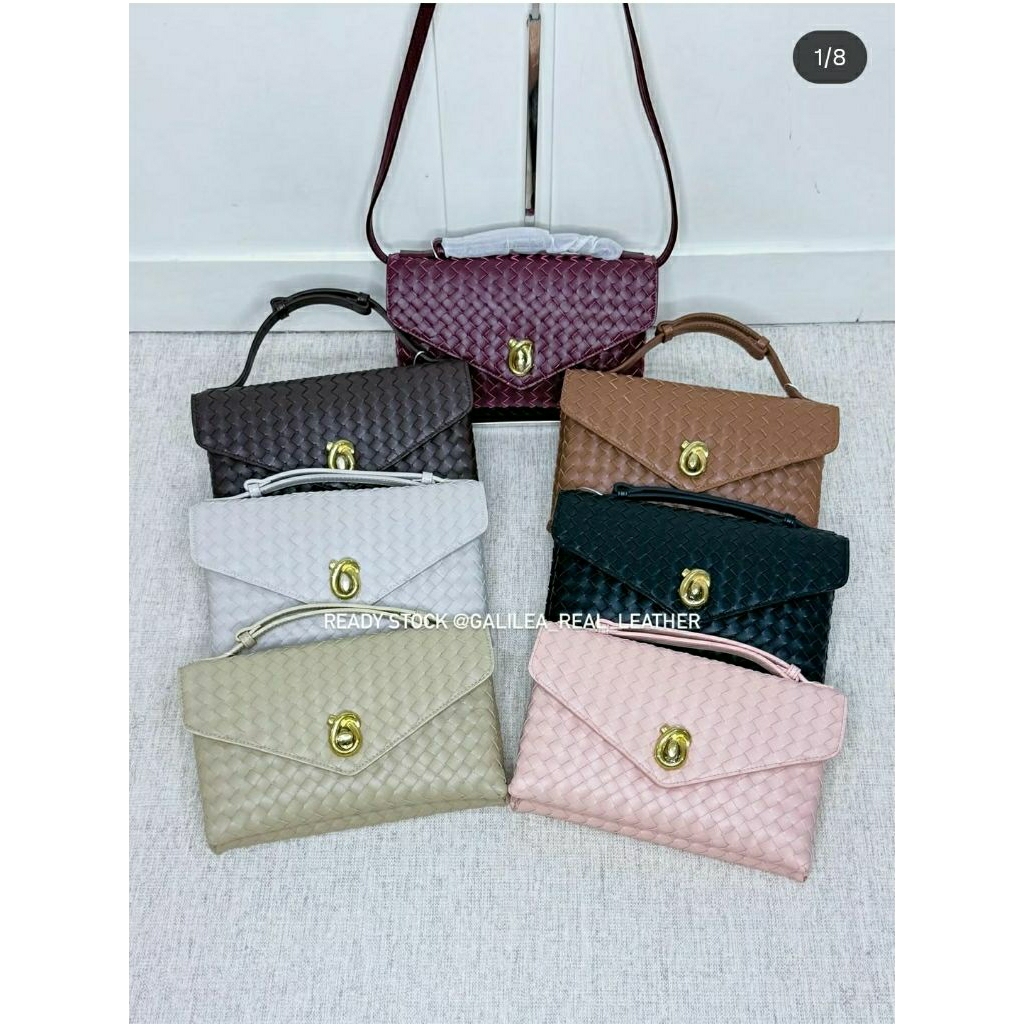 [GENUINE LEATHER] 9049 TAS SELEMPANG ANYAM WANITA KULIT SAPI ASLI