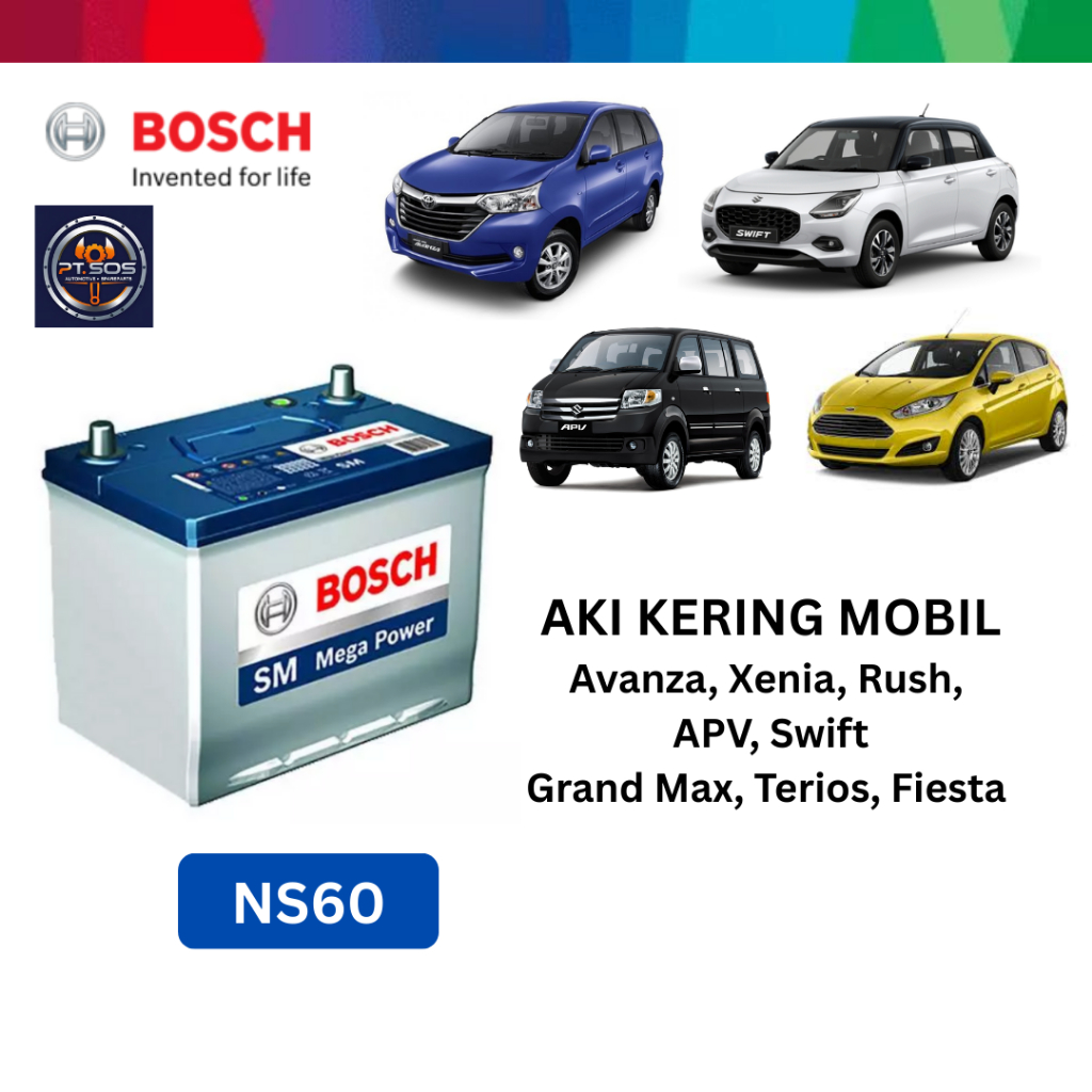 Aki Kering Mobil / Accu  Bosch NS60 MF 46B24R 12V Avanza, Xenia, Rush, Terios, APV, Fiesta, Swift