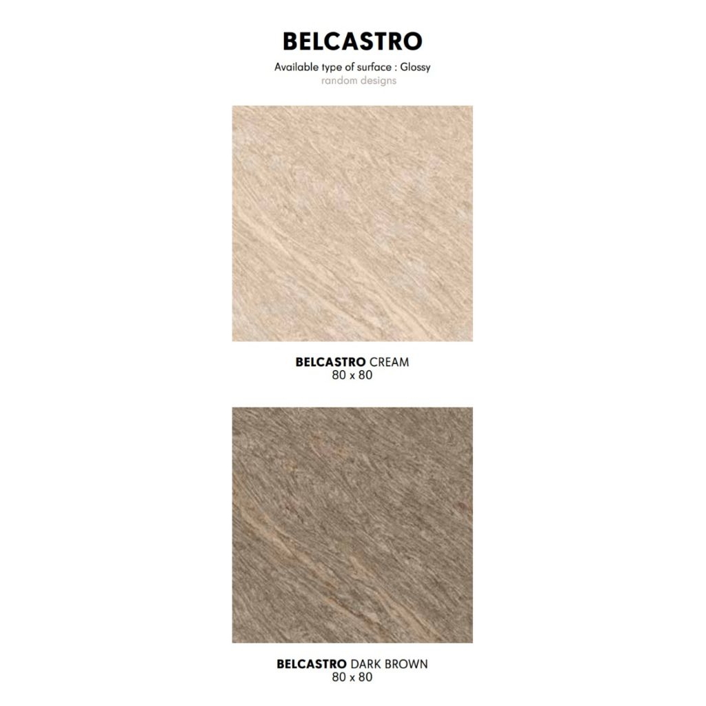 GRANIT MERK INFINITI TIPE BELCASTRO CREAM DAN DRAK BROWN UKURAN 80X80 PERMUKAAN TEKSTURE GLOSSY UNTU
