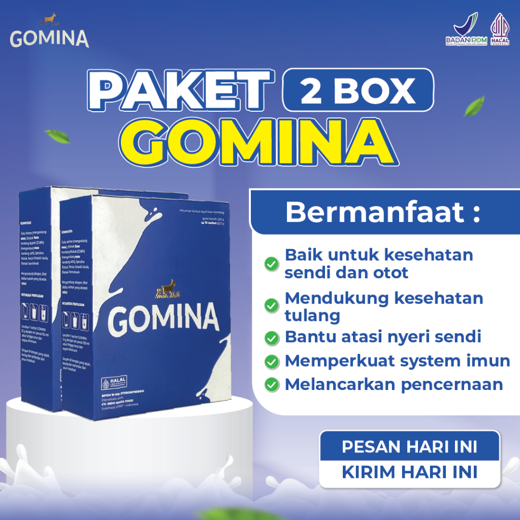 

Paket 2 Box Gomina - Susu Nyeri Sendi Formulasi Baru Dengan Spirulina Biru