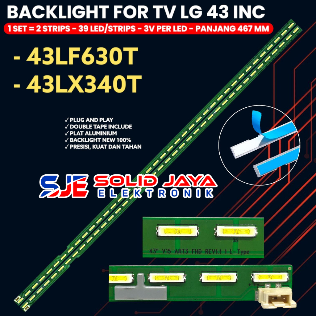 BACKLIGHT TV LED LG 43 INC 43LF630T 43LX340T 43LF630 43LX340 LAMPU BL 43" V15 ART3 FHD REV1 39K