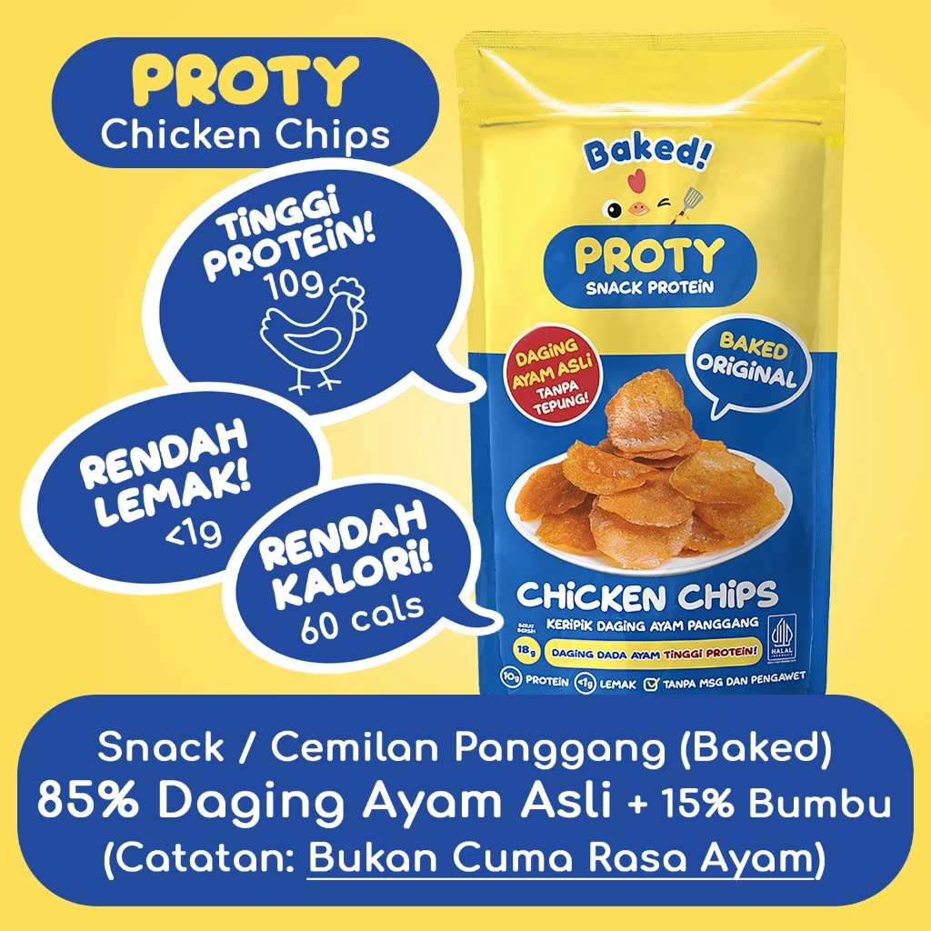 

Proty - Snack Protein - Chicken Chips - Keripik Daging Ayam Krispi - 18gr - Snack Cemilan Protein Sehat