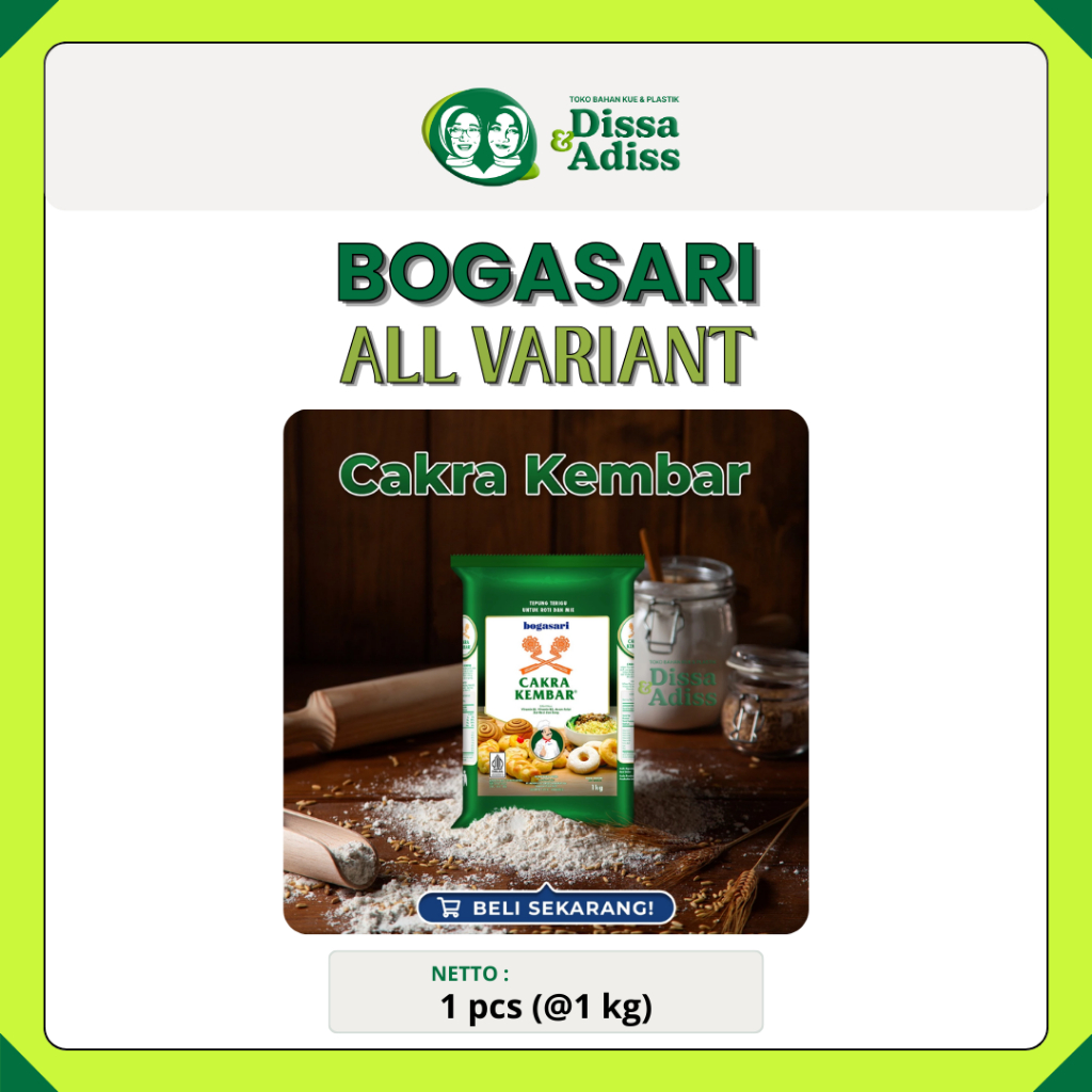 

Cakra Kembar 1 Kg | Tepung Terigu Protein Tinggi by Bogasari - Tobaqdissa