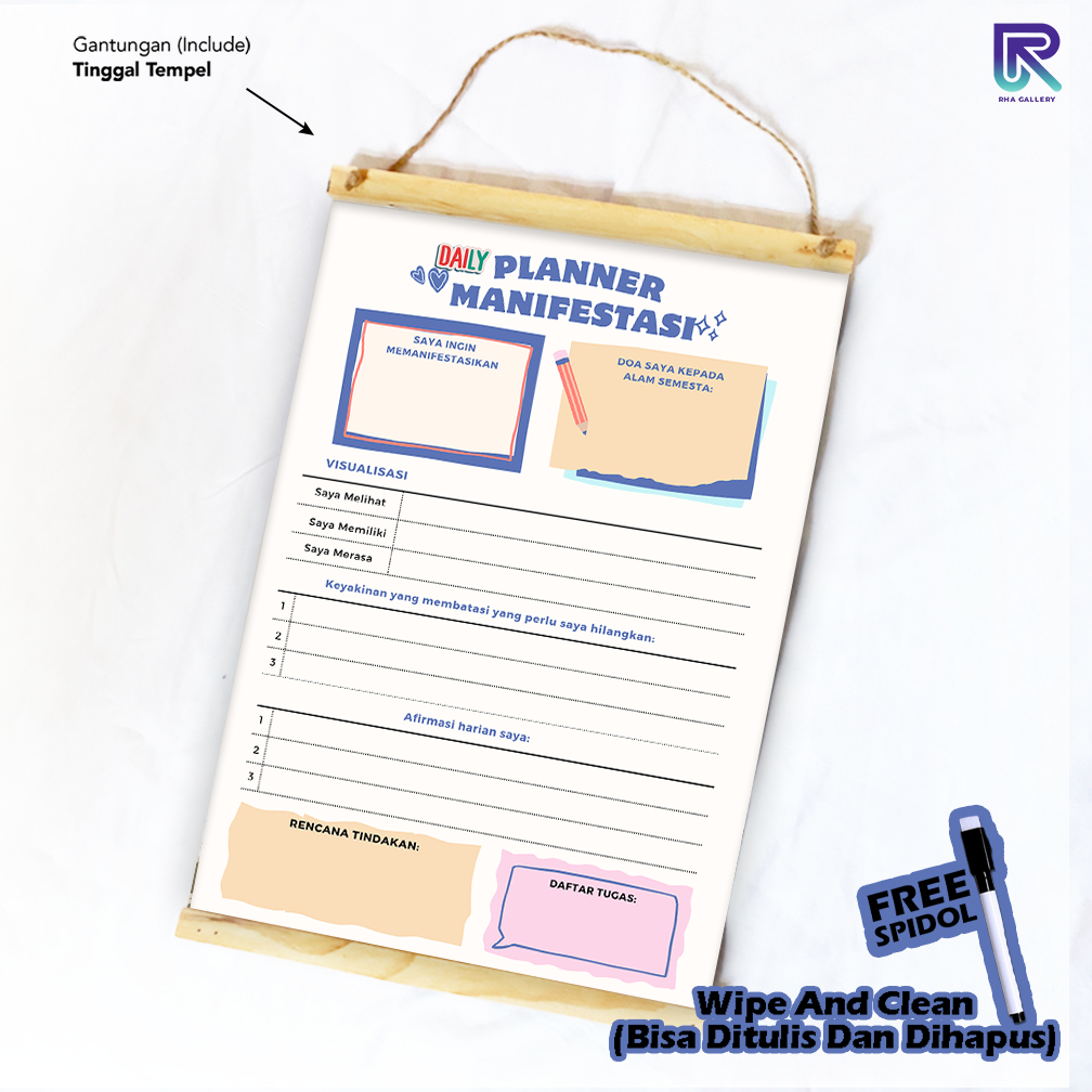 

RHA GALLERY Planner Harian Manifestasi Motivasi Schedule Wipe And Clean List Jadwal Tulis