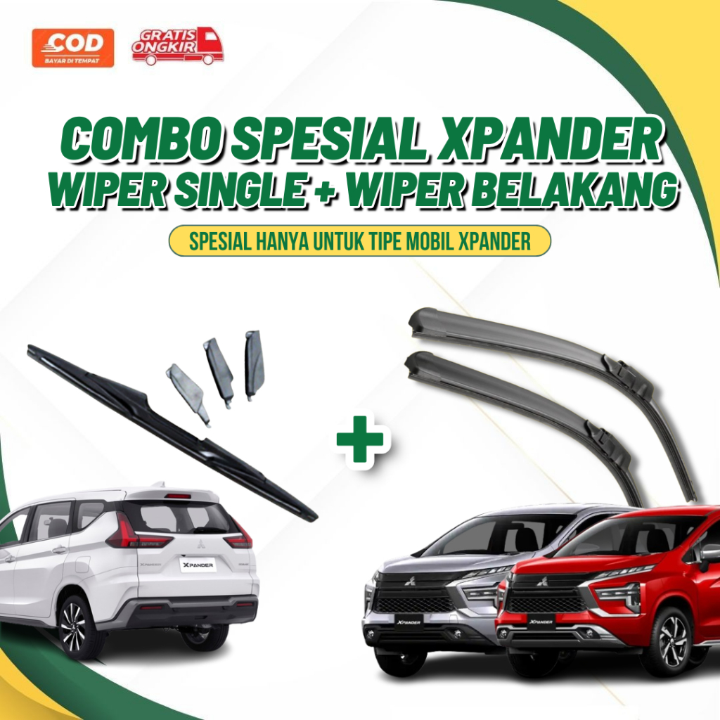 Paket Hemat Wiper Frameless Single Karet Premium + Wiper Belakang Khusus Xpander