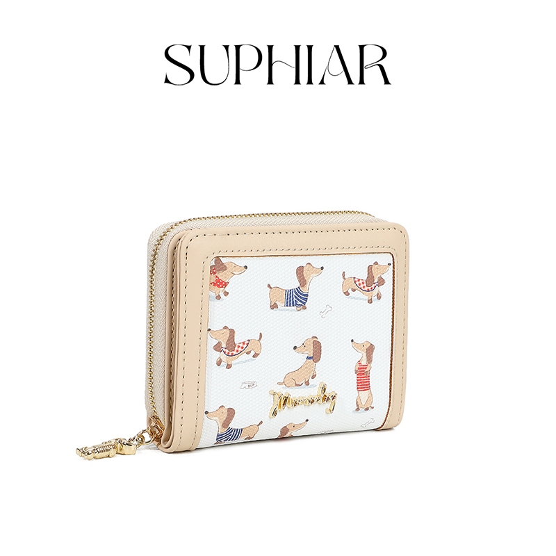 SUPHIAR Dompet Pendek Rantai Motif Anjing Lucu  Desain Jepang Manis 5 Slot Kartu Tempat Uang Kertas 