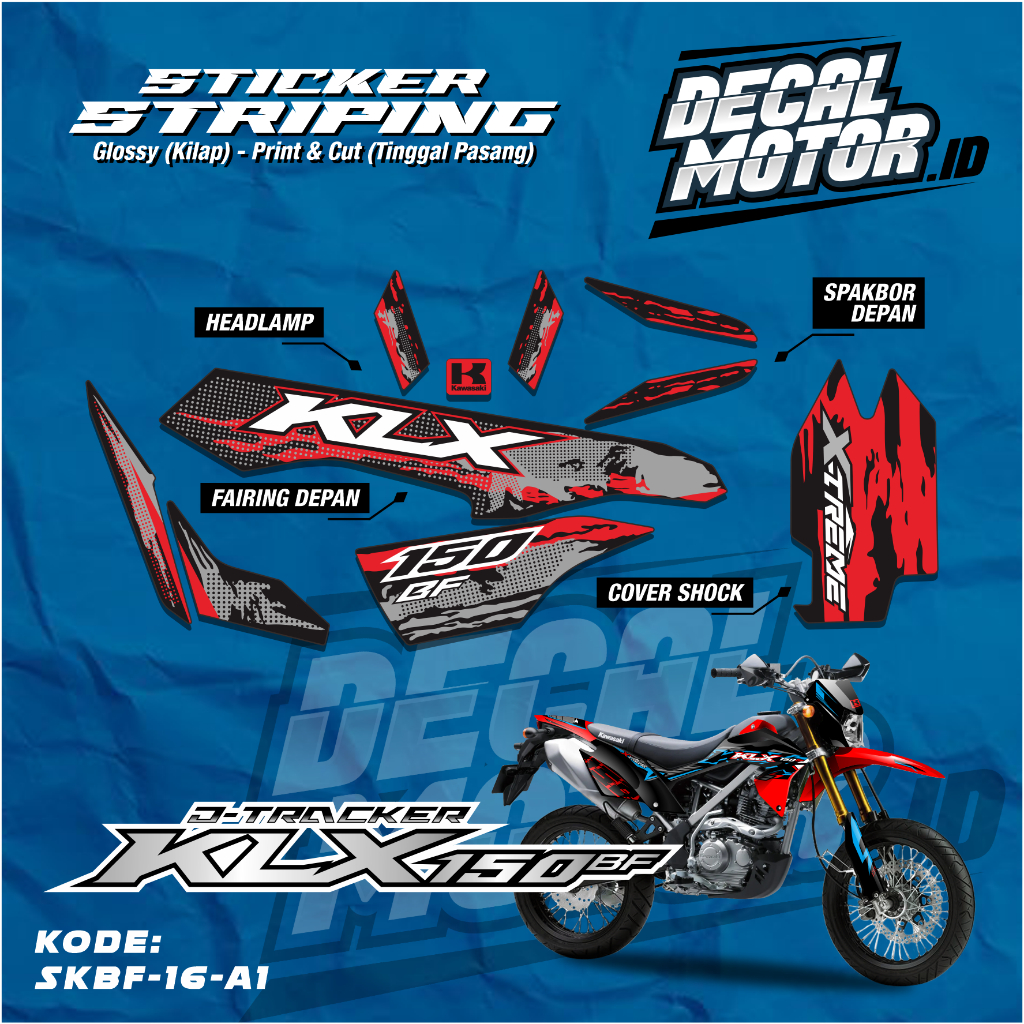 Stiker Striping List KLX 150 BF Striping Kawasaki - Striping Klx BF Extreme Merah variasi - Stiker S