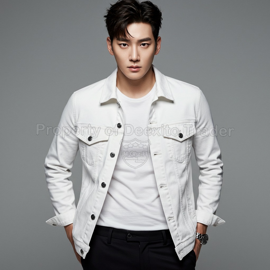 Denim Pria Putih Jaket Denim Pria Putih Slim Fit Casual Stylish Elegan Kekinian Putih Slim Fit Casua
