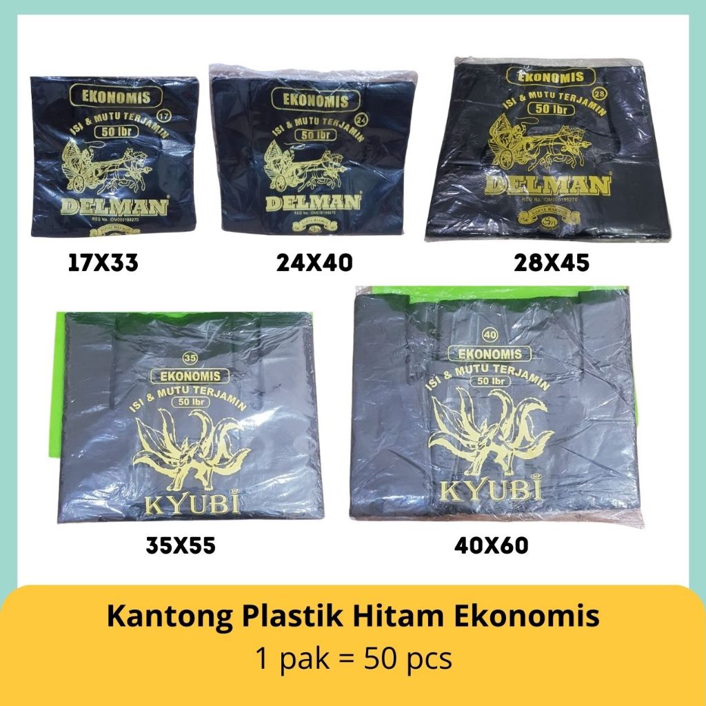 Kantong Plastik Kresek Ekonomis hitam Delman Kyubi uk 28, 35