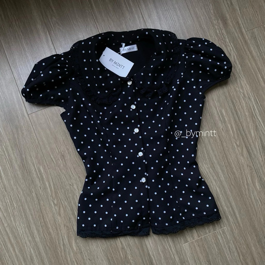 Big Promo Best Deals Blouse Top Polkadot Crop Blouse Atasan Wanita Blouse Polkadot Crop Atasan Crop