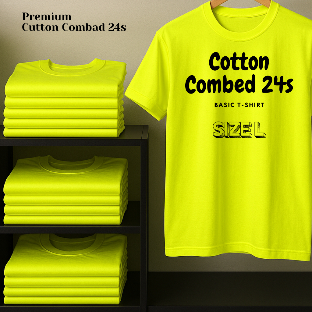 [READY] Kaos Kuning Lemon Polos size L || Cotton Combed 24s Premium || Lengan Pendek Pria Wanita || 