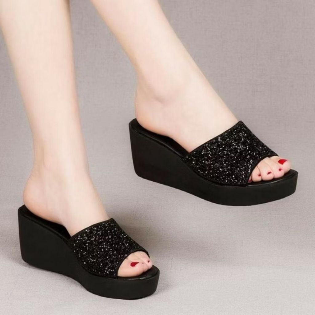 Sandal Sofiya Terlaris-Sandal Wedges Wanita Model Terbaru/Sandal Wedges Polos Gilap Terlaris_7