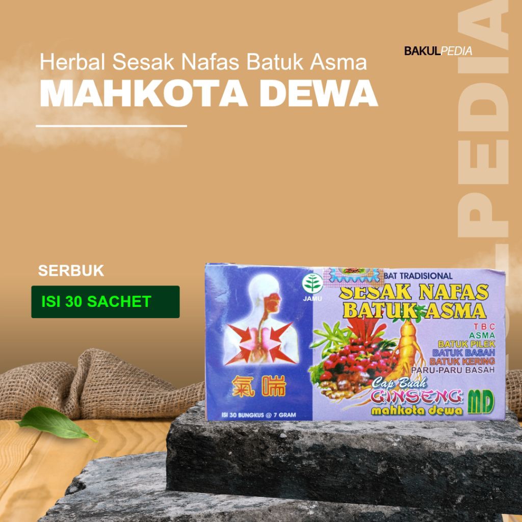 

Jamu herbal Mahkota Dewa MD Cap buah ginseng untuk sesak nafas batul asma
