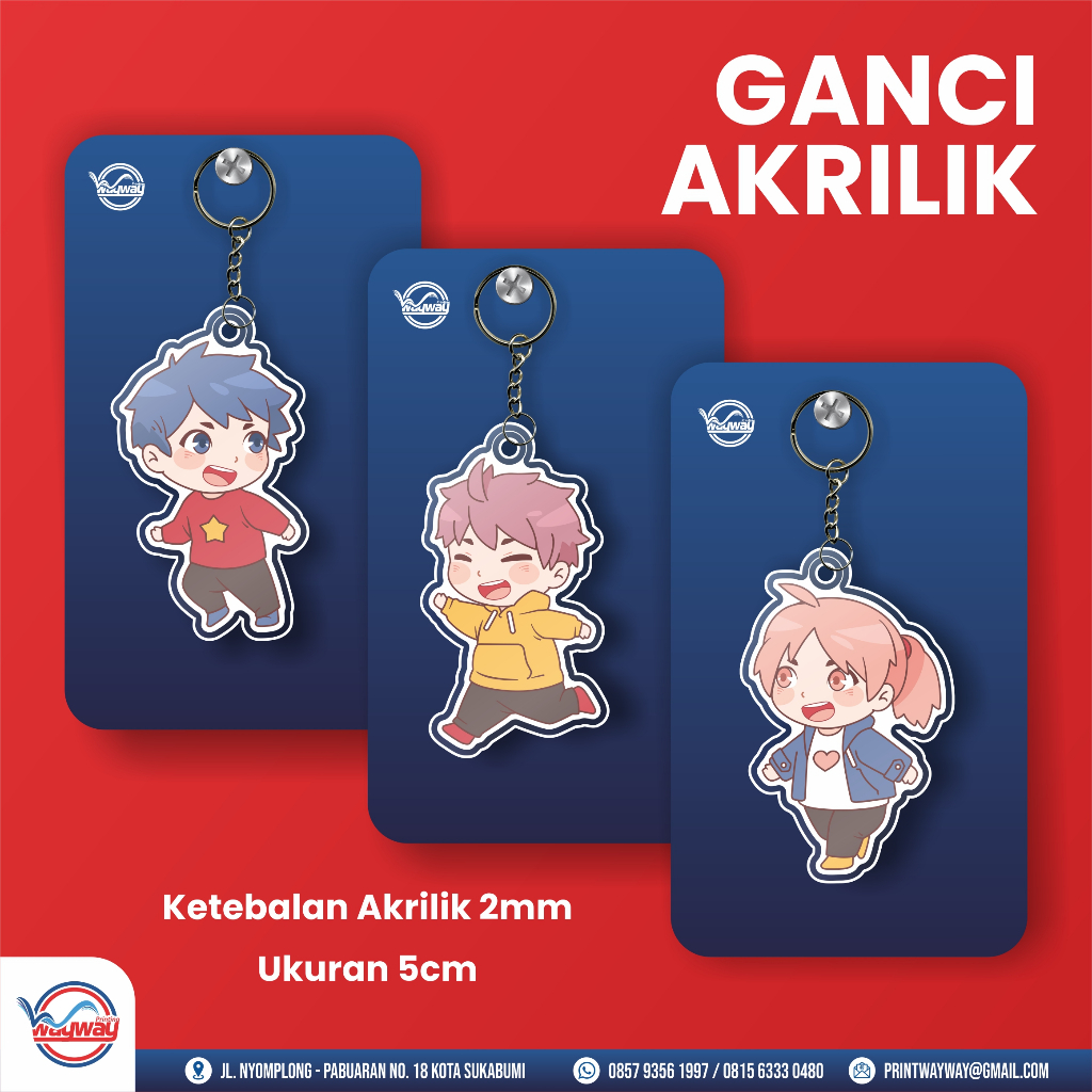 Gantungan Kunci Akrilik 2mm – Ganci Karakter Lucu / Custom 5cm