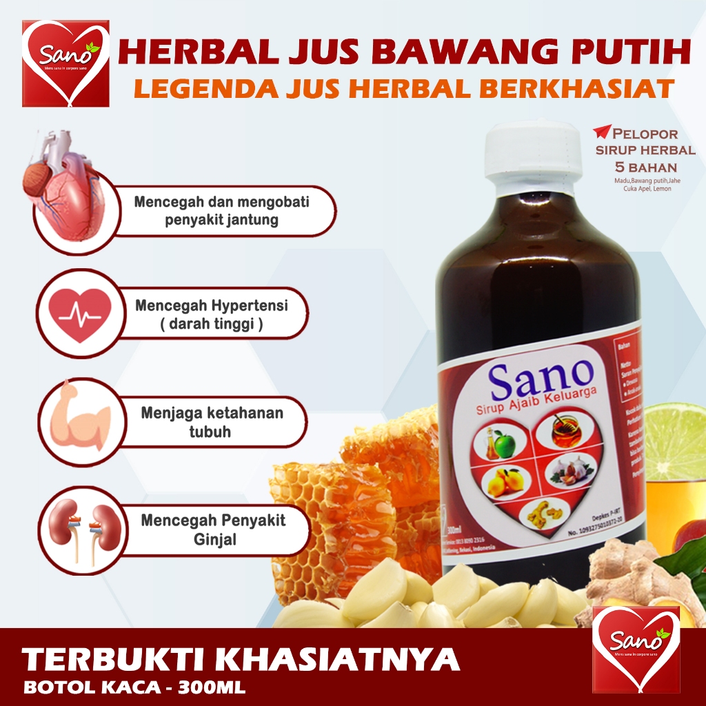 

Herbal Sano - Jus Bawang Putih Madu Jahe Cuka Apel Lemon - 300ml Obat Herbal Asli