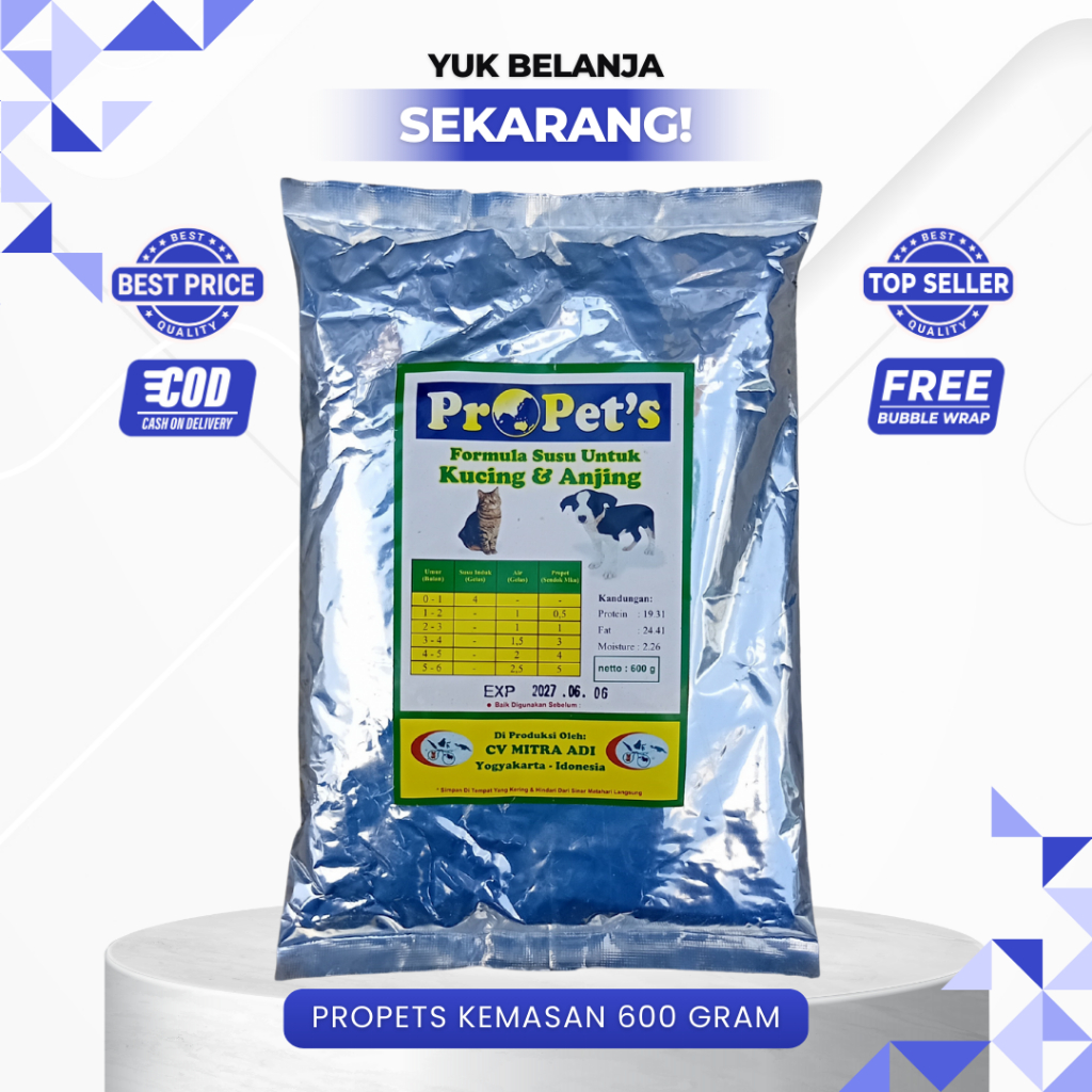 PROPETS 600 GRAM - Susu Rekomendasi Untuk Kucing dan Anjing Non Lactose.
