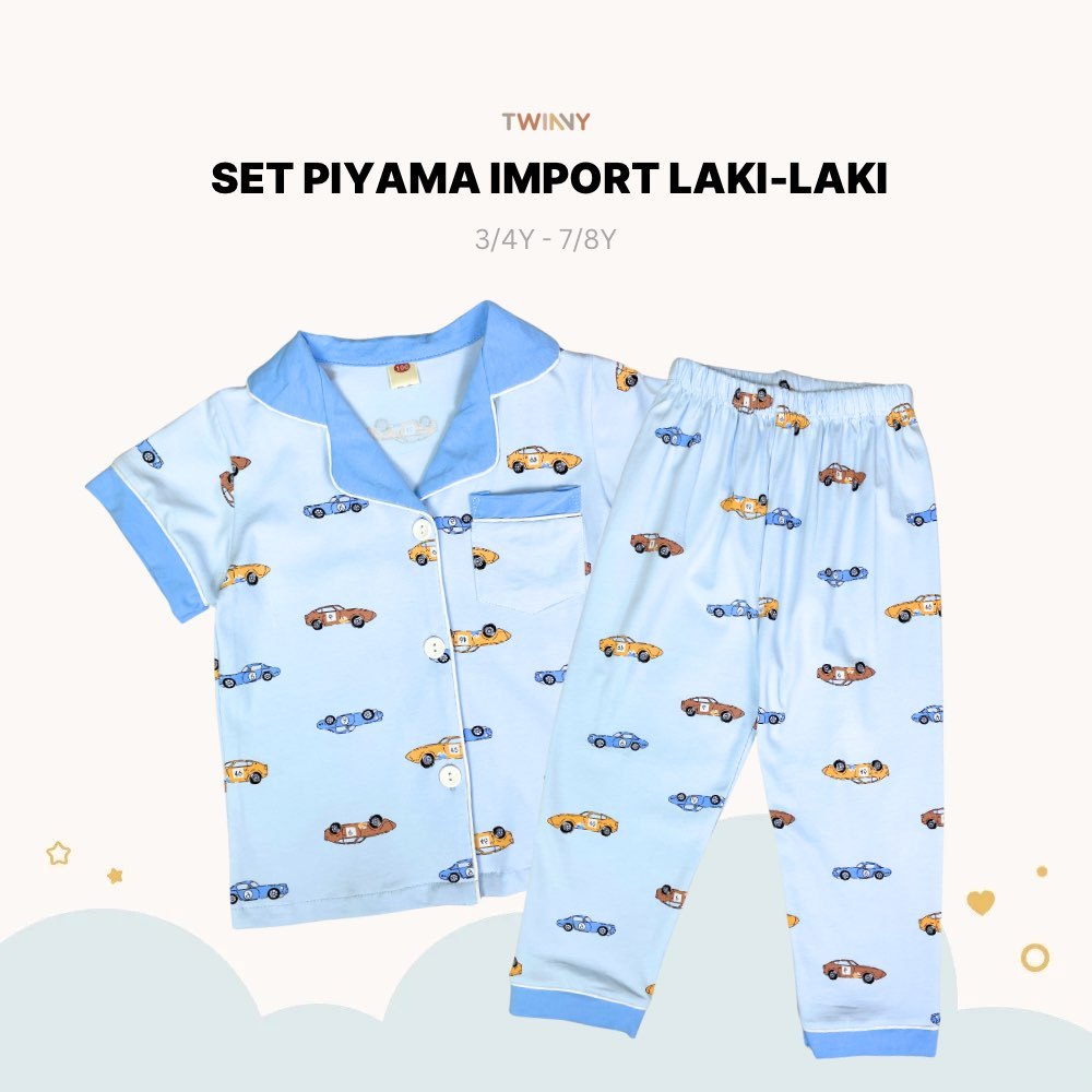 TWINNY KIDS - Pakaian Set Baju Tidur Piyama anak Mobil Import Laki-Laki