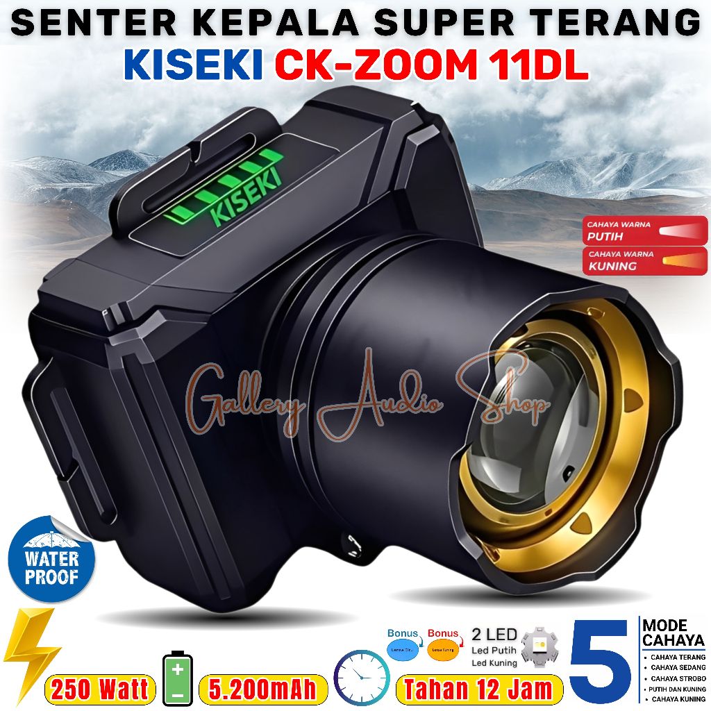 Senter Kepala Zoom LED Super Terang KISEKI CK-ZOOM 11DL 250 Watt | Headlamp Outdoor Diving Camping H