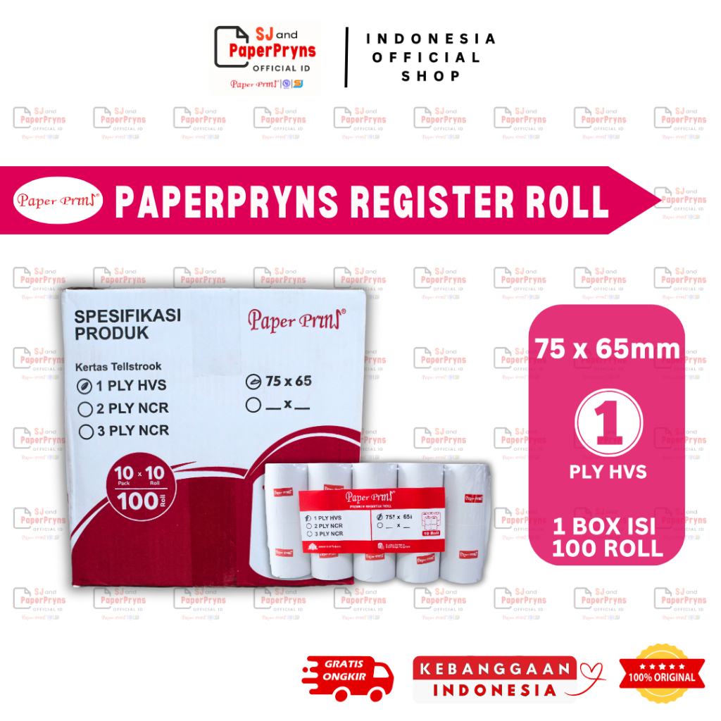 

(BOX) PAPERPRYNS Kertas Telstrook Register Roll 75 x 65mm – 1 PLY HVS