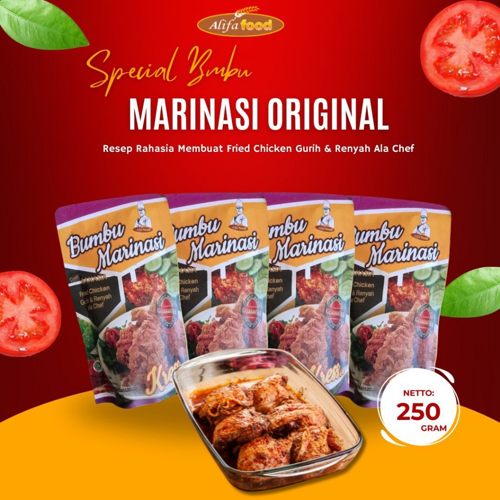 

Marinasi AlifaFood isi 4 ori Friedchicken AlifaFood BPOM Halal Instan/Marinasi Ayam/Marinasi ikan
