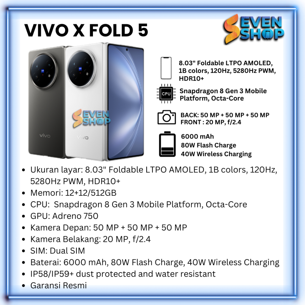 VIVO X FOLD 5 16+16/512GB GARANSI RESMI 12 BULAN