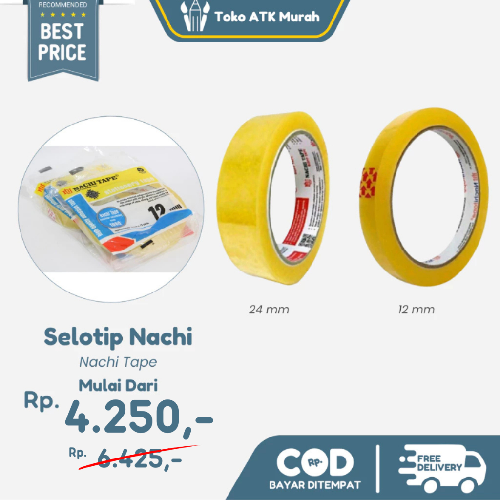 

Selotape Nachi 12mm (1/2") / 24mm (1") - Perekat Serbaguna Lengket Untuk Kantor & Rumah