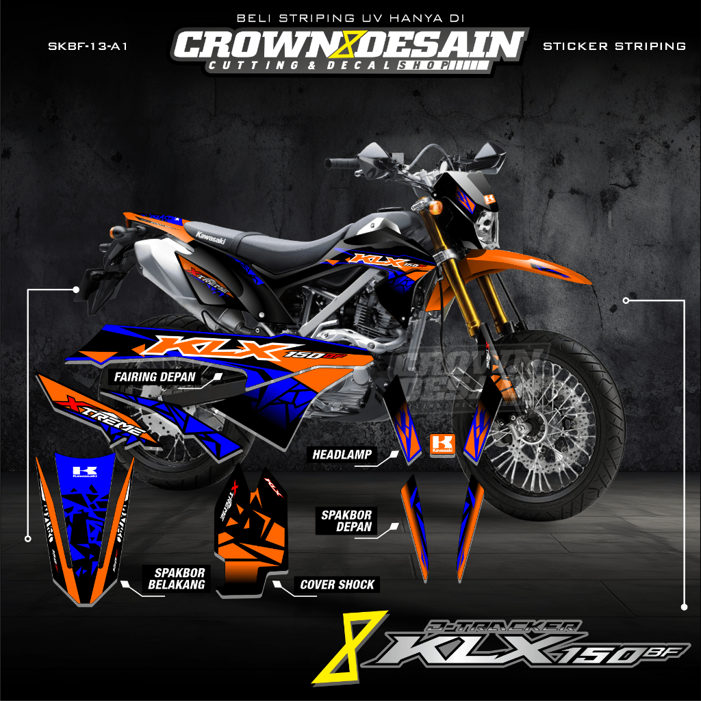 Stiker Striping Kawasaki KLX 150 BF - Decal Sticker Motor Cross KLX 150 BF Semi Fullbody - List Biru