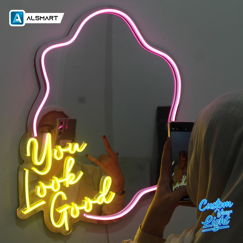 [CUSTOM] Cermin Neon Flex Estetik Custom Lampu Neon Tulisan Logo Dekorasi Toko Aesthetic