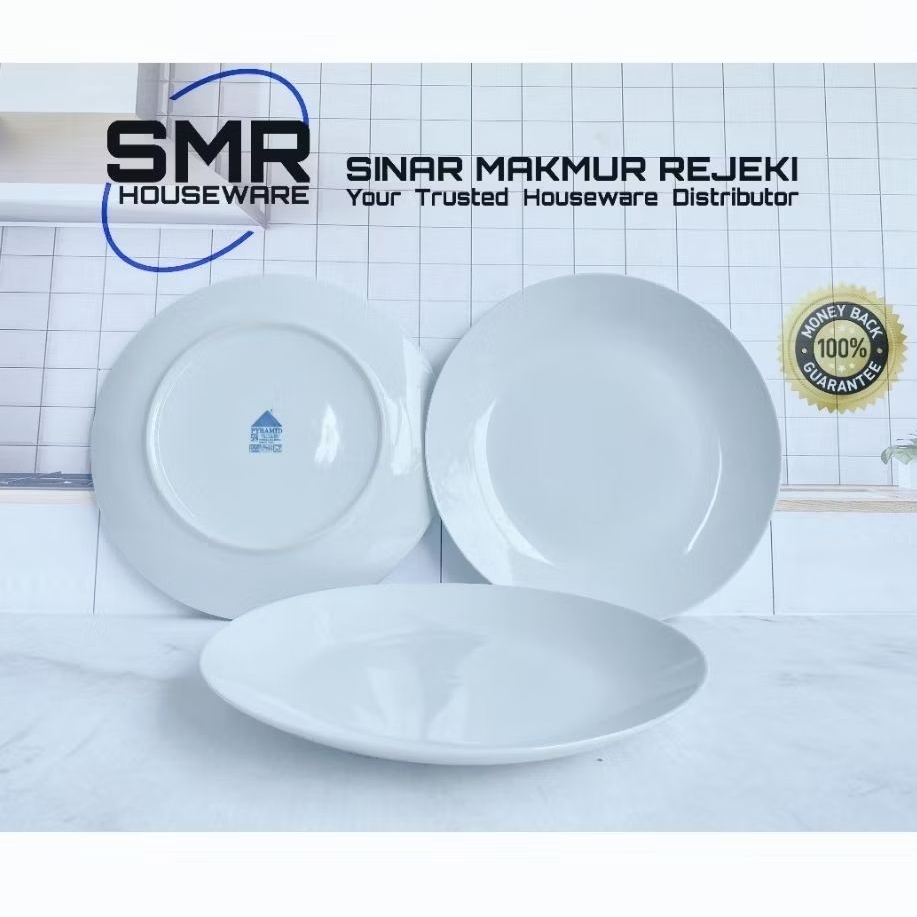 [ 3 PCS ] PIRING CEPER BESAR KERAMIK PUTIH POLOS UKURAN 10.5 INCHI MERK PYRAMID | PIRING SAJI PIRING