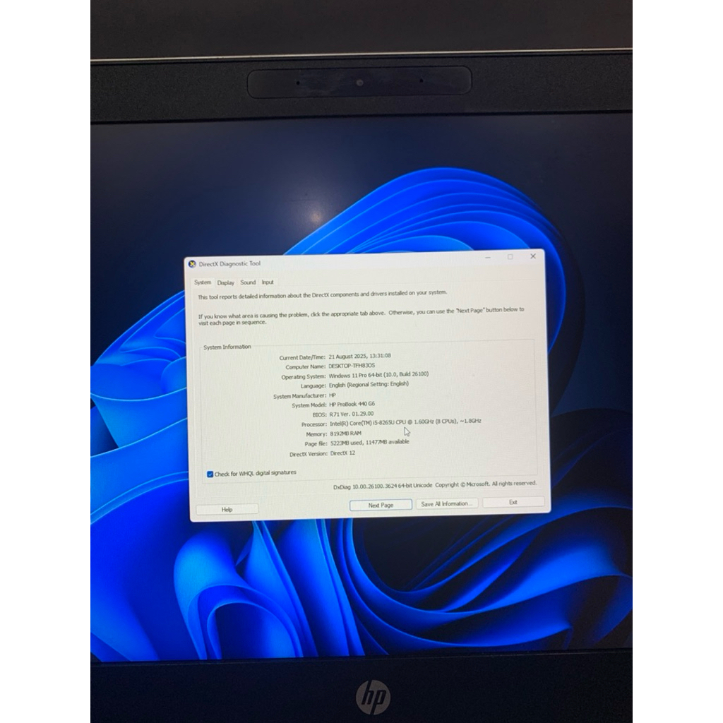 Laptop HP CORE i5 Gen 8