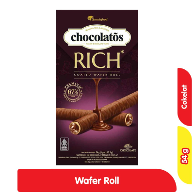 

Chocolatos Rich Wafer Roll Isi Krim Cokelat Berlapis Cokelat 54 g LMS