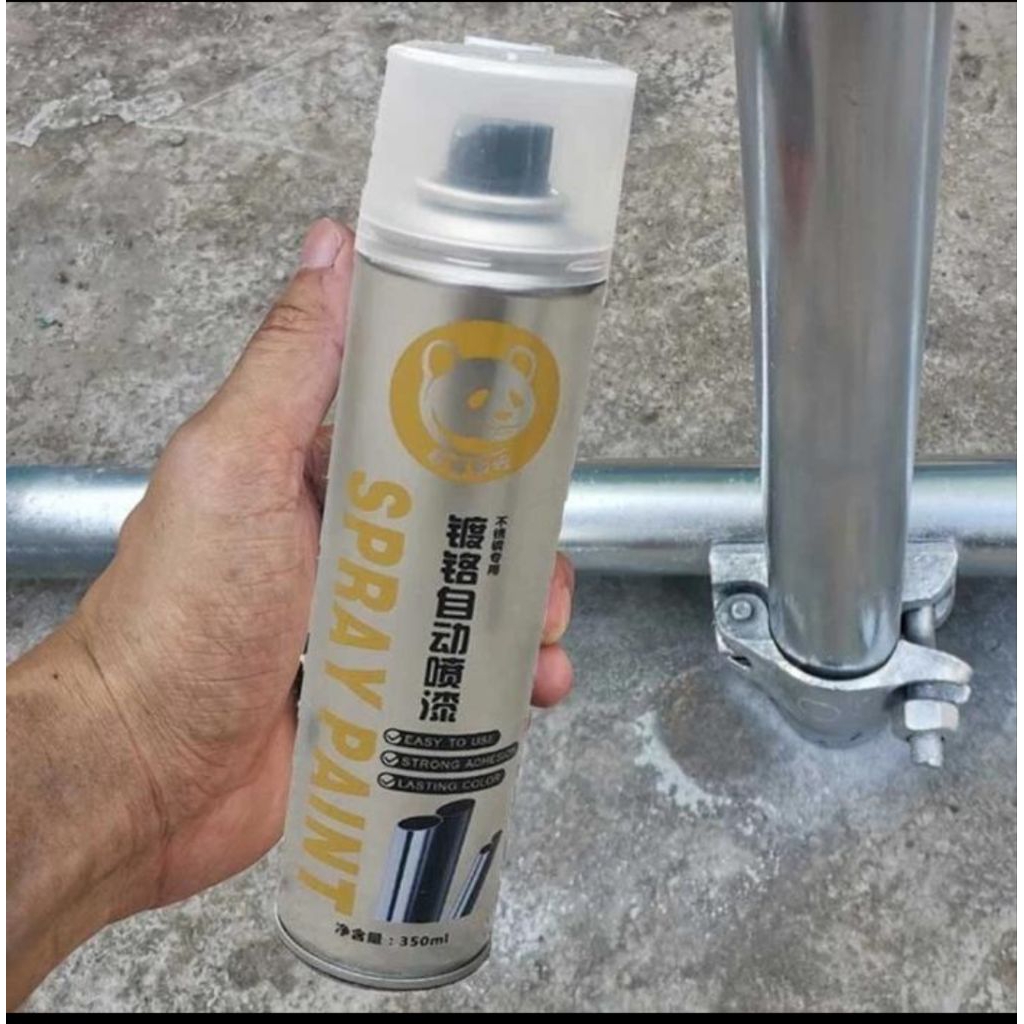 Semprot Metalic chrome cat semprot besi ANTI KARAT  mengkilat SILVER BEAR Cat Besi 350ml