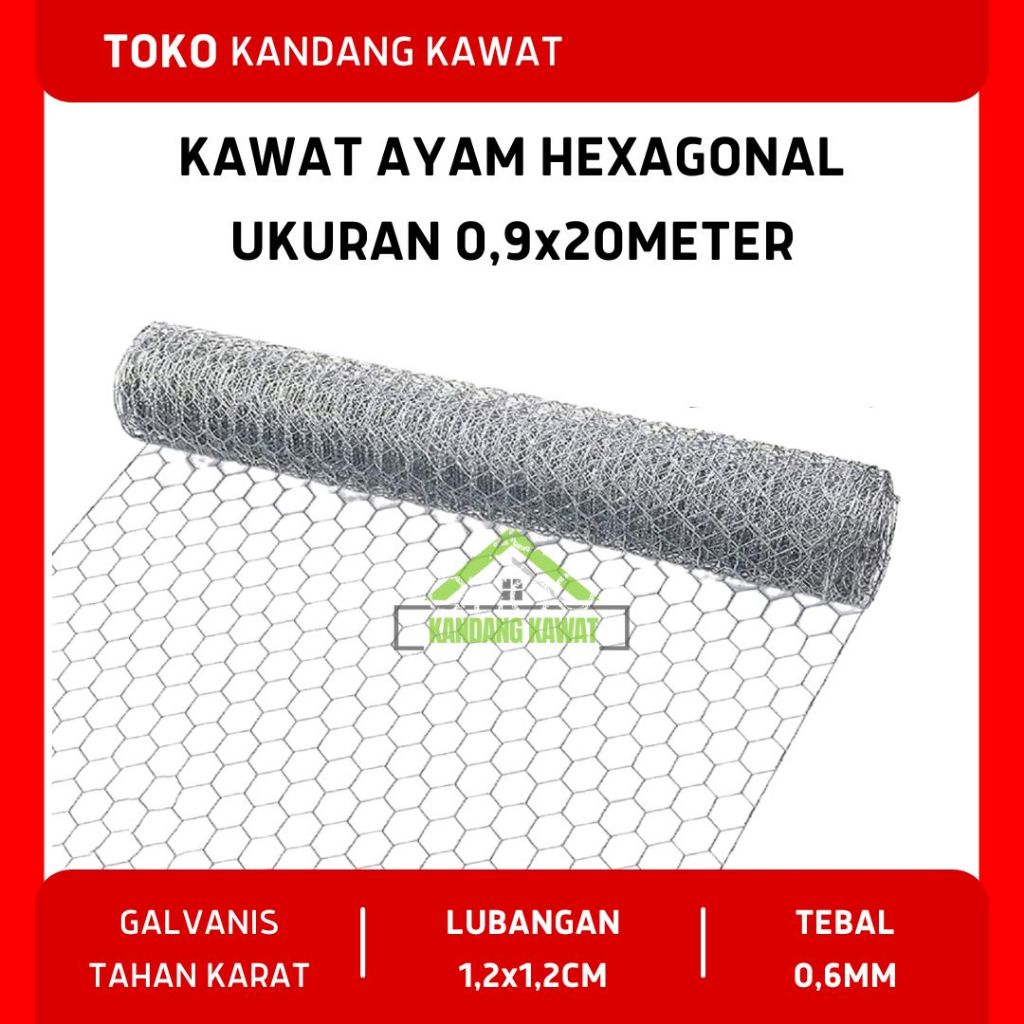 Kawat Ayam Galvanis Hexagonal Kawat Segi Enam Jaring Kawat Kandang Ayam 0,6mm | Lubang 1,2x1,2cm | U